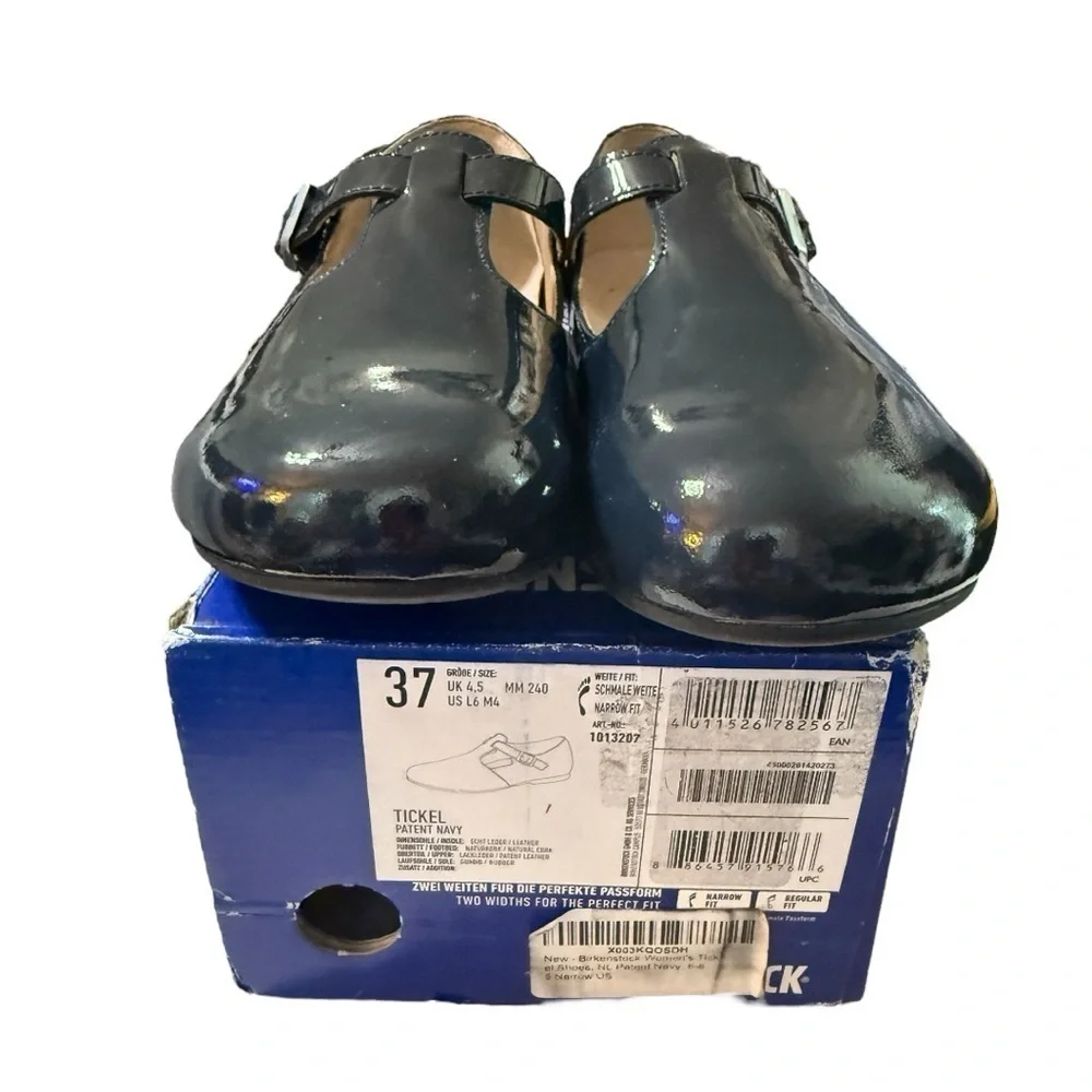 Birkenstock Tickel Patent Navy Mary Jane Shoes - Size 37 (US 6)